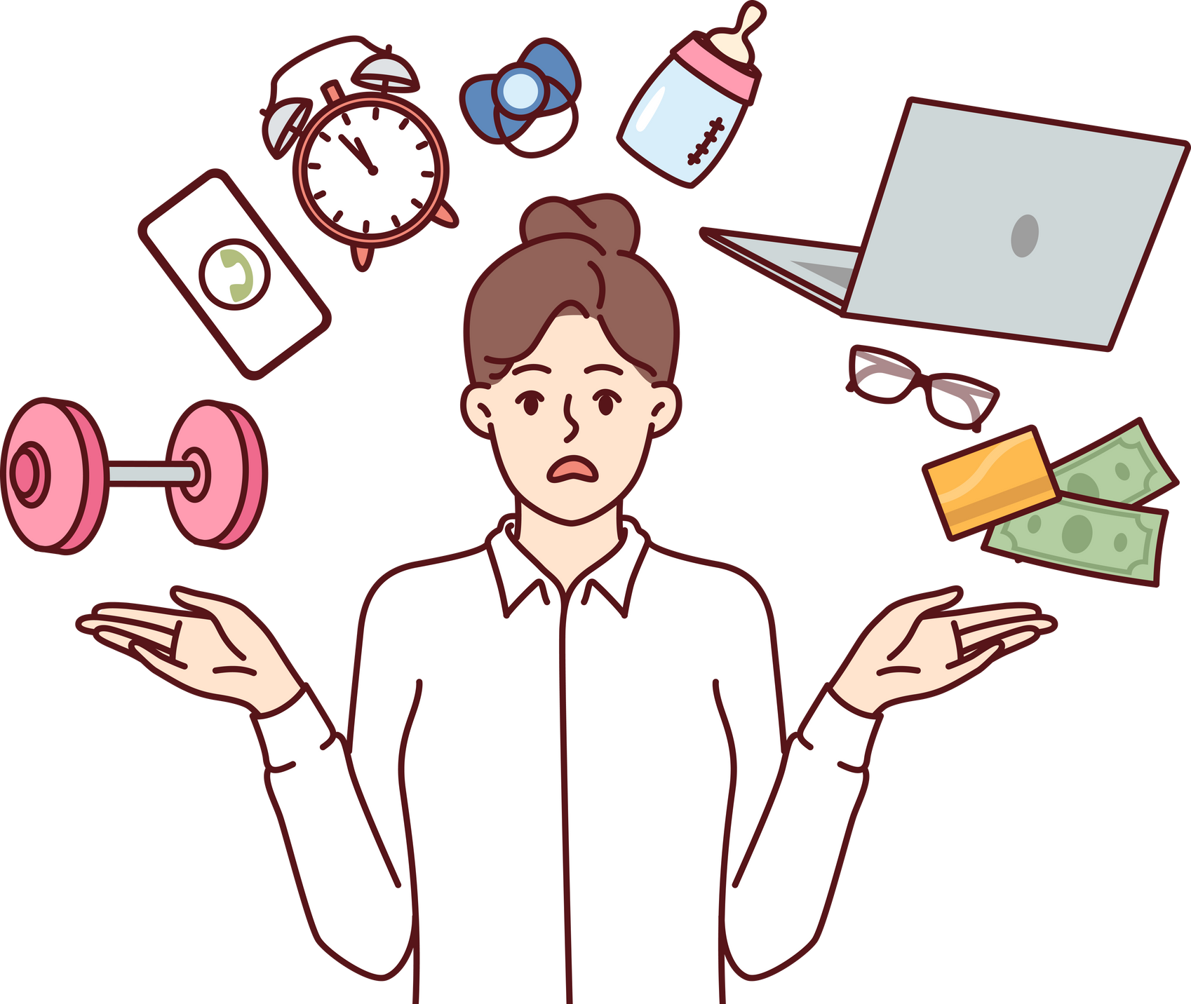 Business Woman Feels Stressed Due to Being Overwhelmed or Multitasking for Long Periods of Time