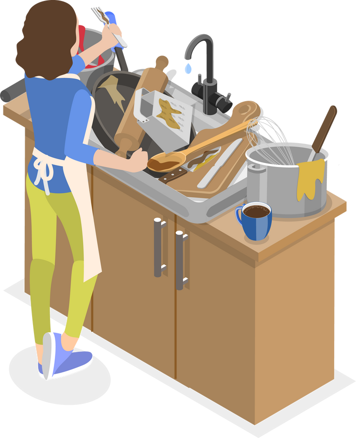 3D Isometric Flat  Illustration of Messy Vs Clean Kitchen. Item 2
